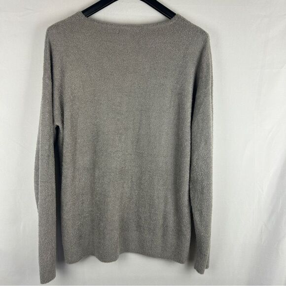 Barefoot dreams Vneck Tan cozychic lit knit sweater size L tall - Picture 6 of 6